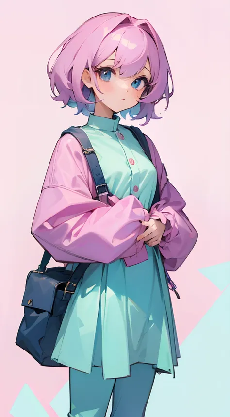 Anime girl, soft pastel outfits, fashion design