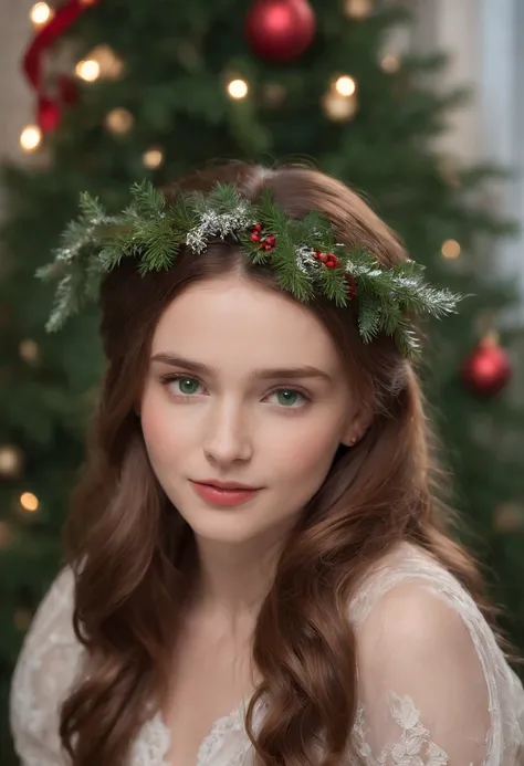 Holly Evergreen is a picture of understated beauty, with a delicate and ethereal presence that perfectly fits the enchanting Christmas setting of the story. She has long, wavy chestnut hair that falls gracefully to her mid-back, often adorned with a festiv...