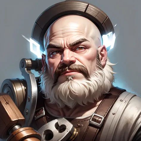 bald dwarf with white beard and hammer resting on shoulder --auto --s2