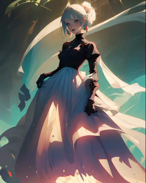 Headless woman In beautiful goth dress anime style