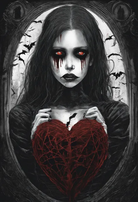 Goth girl inside a heart [Anxiety] depression blood