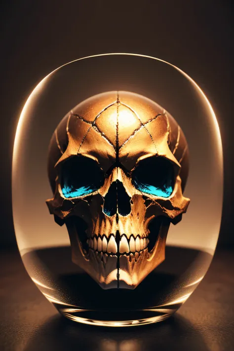 A magnificent alien tunder skull in glass in multiple colors, very textured and full of details