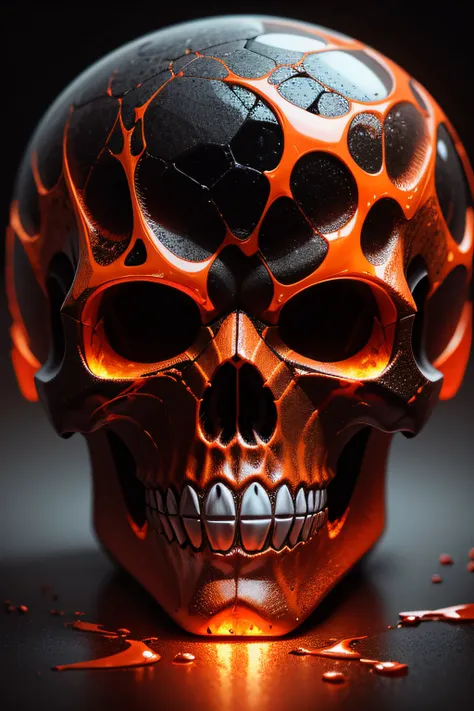 A magnificent alien lava skull in glass in multiple colors, very textured and full of details