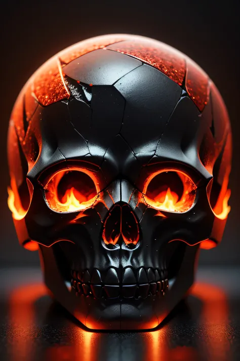 A magnificent lava skull in glass in multiple colors, very textured and full of details