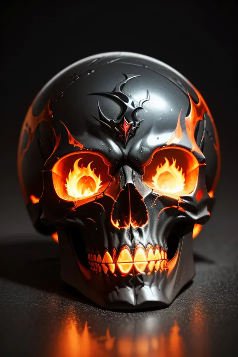 A magnificent in fire skull in glass in multiple colors, very textured and full of details