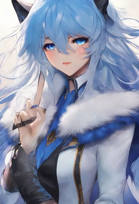 (best quality,ultra-detailed,realistic:1.37),Gojo Satoru anime style,blue color palette,sharp focus,beautiful detailed eyes,beautiful detailed lips,stylish appearance,long silver hair,fierce expression,mysterious aura,black blindfold,white high-collared sh...