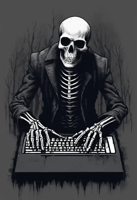 I would like to create a spooky horror logo of a skeleton typing on a computer for YouTube channel