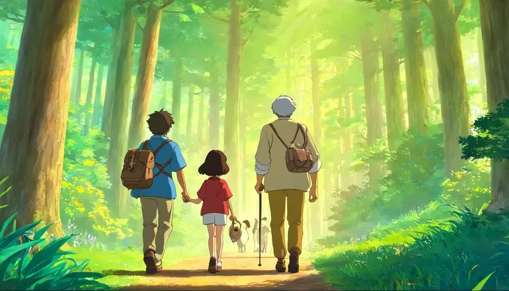 （Crie um cartaz）A father boy and grandfather , Walking through the magical forest, Traga um saco de caminhada，Hold trekking poles，There are towering trees，Em um fim de semana claro，Pai e filho decidem passar tempo de qualidade juntos。They went to a nearby ...