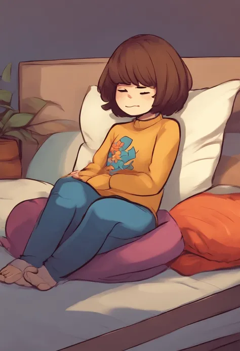 Frisk from the game undertail farting onto a pillow