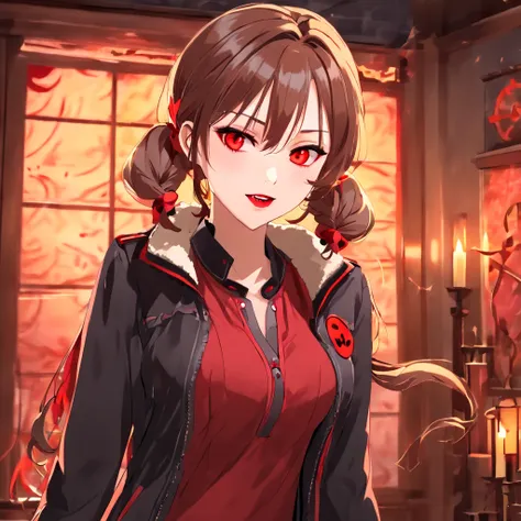 (vampires:2), woman, brown hair, red pirate hat, pigtail