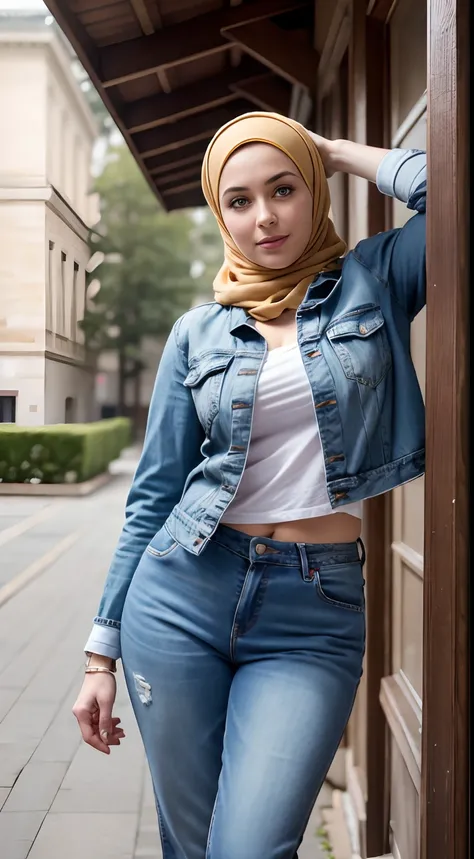 ...RAW, Best quality, High resolution, Masterpiece: 1.3), belle femme malaise en hijab, Masterpiece, Corps mince parfait, (gros seins), beaux grands yeux, Doux sourire, Masterpiece:1.2, Best quality), Realstic, (real picture, Intricate details, profondeur ...