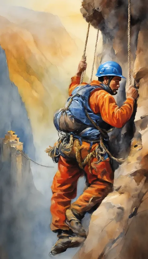 chineseidol，People who carry out rope rescue training，(A group of climbers:1.1),Rescue operations,action sports,climbing,mountain peaks,Cord,challenge,highly,Courage,(Heroic rescue scene:1.2),Emergency Response Team,full body shot of, (Jaw-dropping effect)...