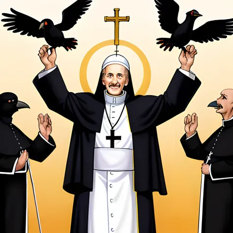 Cartoon crow dressed as a catholic pope