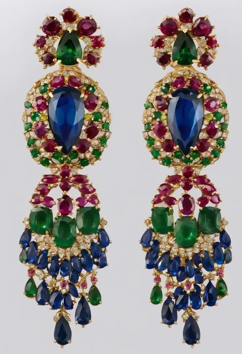 un design de haute joaillerie, Caribbean themed earrings, saphirs, emeralds, rubis, Diamants, luxe, flore, Martinique colibri sans modele