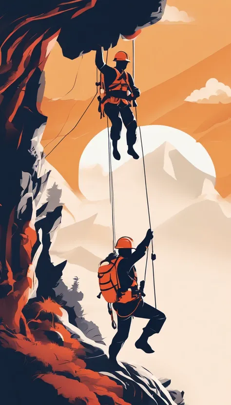 chineseidol，People who carry out rope rescue training，(A group of climbers:1.1),Rescue operations,action sports,climbing,mountain peaks,Cord,challenge,highly,Courage,(Heroic rescue scene:1.2),Emergency Response Team,full body shot of, (Jaw-dropping effect)...