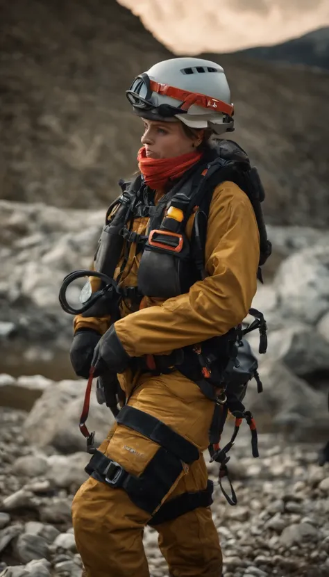 Beautuful Women，People who carry out rope rescue training，Rescuers, action sports, climbing, ropes, challenge,Courage and determination, Heroic rescue scene, Emergency Response Team, full body shot of, Jaw-dropping effect, Studio lighting, Ultra-high defin...