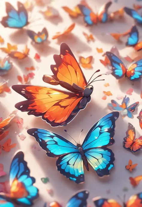 Place a single friendly cartoon butterfly on a pure white background,3d toon style, sticker style