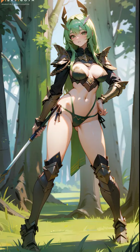 Hot Sexy Girl Wear Wood Bikini Armor With Grass Aura Full Body