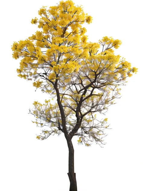 Realistic Ipê Tree, Beautiful yellow ipe flowers, caule cor de madeira, Arte Digital, realista, ......3d, estilo cartoon, 3D animation style