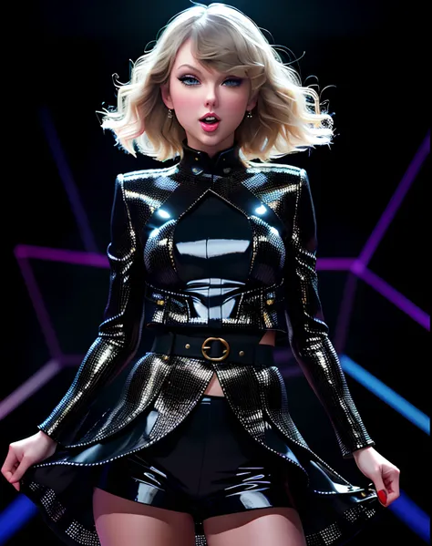 Taylor Swift in front of a black background in Reputation outfit