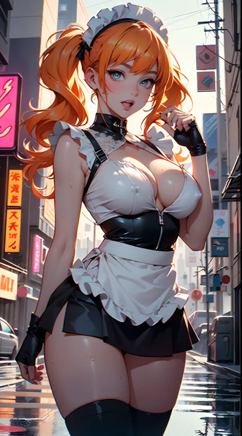 maid girl,(((1girl))),((maid girl with extremely cute and beautiful orange hair)),

(large breasts:1.4),bountiful breasts,fluffy breasts,H cup bust,bust up,bulging bust top,(((orange twintails hair:1.35,colored inner hair,twintails,ear breathing))),((heter...