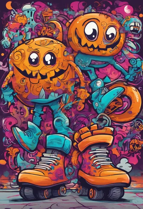 Monsters, rollerskates, Halloween, dancing