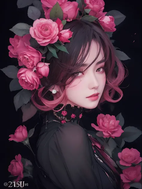 (high-level image quality、4k、ultra-detailliert)、Photo of a woman with a flower on her head、Gwaitz style、Beautiful portrait, guweiz, A detailed, Beautiful style, 8K high quality, portraitures