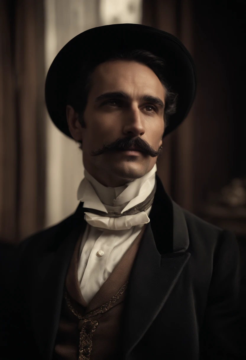 Un hombre victoriano guapo y viril, con elegantes ropas victorianas, En una casa solariega. sin vello facial, sin gafas.