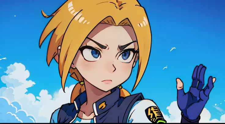 High quality anime girl medium breasts similar to android 18 close up skinsuit see through busty