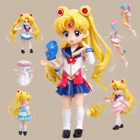 super cute girl sailor moon, Bright eyes, cherub,,japanese school uniform, Clay, Models, a blind box toy, Glossy and delicate,Clean background, Good gloss, 3D rendering of,Best quality