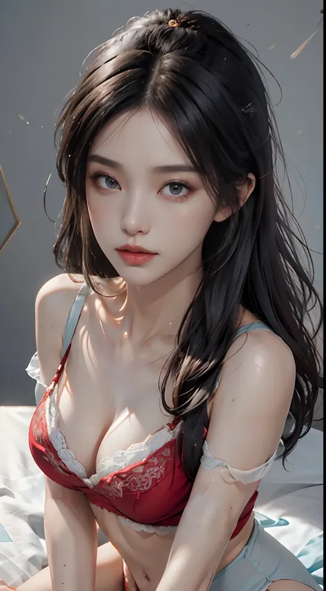 Photorealistic, High Resolution, 1womanl, 独奏, hips up, Viewer Viewer Viewer, (Detailed Face), dunhuang_Dress, Jewelry, tattoo,(8K, Raw photos, Best Quality, Masterpiece:1.2), yjnn, 1girl, 3 d, an asian woman, Bangs, soli_Shoulders, bow, Bra, pectorals, bla...