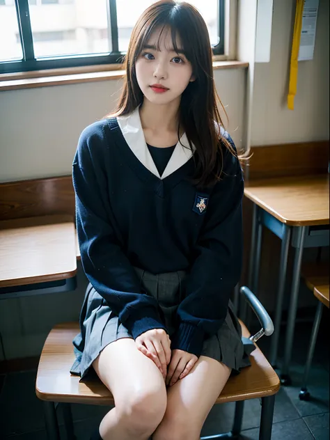 Woman in arafly clothes sitting on chair in school uniform, Korean Girl, jaeyeon nam, captured on canon eos r 6, Sailor Uniform, Cute Schoolgirl, a hyperrealistic schoolgirl, taken with canon 5d mk4, a hyperrealistic schoolgirl, girl wearing school uniform...