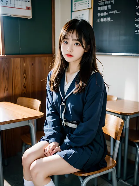 Woman in arafly clothes sitting on chair in school uniform, Korean Girl, jaeyeon nam, captured on canon eos r 6, Sailor Uniform, Cute Schoolgirl, a hyperrealistic schoolgirl, taken with canon 5d mk4, a hyperrealistic schoolgirl, girl wearing school uniform...