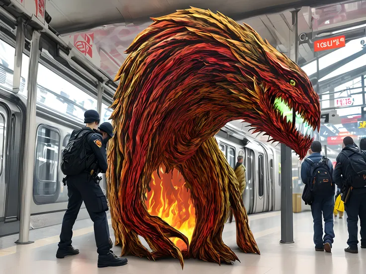 Really distorted monster comes into train station to kill people