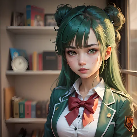 female, green hair, anime, high school, uniform --auto --s2