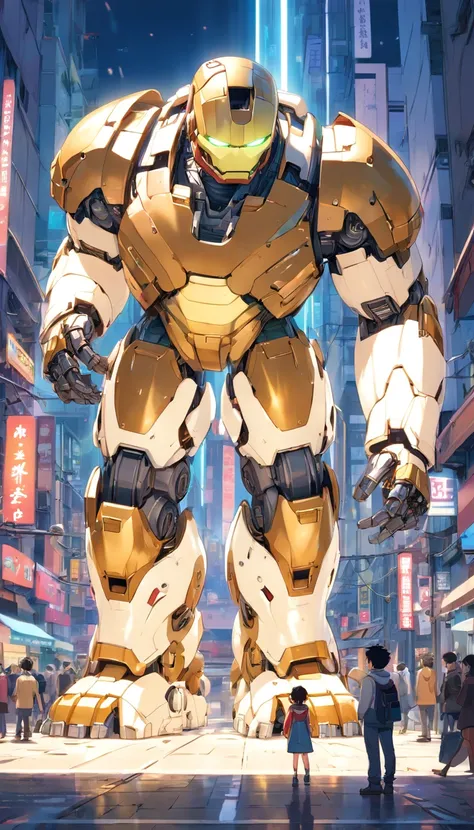 (((Giant Cat Robotic Mecca Inspired by Hulkbuster, white color:1.3))) (Blind box toy style:1.2), (full body shot), 1 Transparent Boy,Behind him is a cute transparent robot cat, Mech transparent, Exquisite helmet:1.2, glasses:1.2, Cyberpunk, dreamy glow, lu...