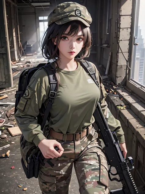 ((​masterpiece、ultra fine photos、top-quality、超a high resolution、photorealsitic、foco nítido、bustshot))、、beautiful female soldier、...