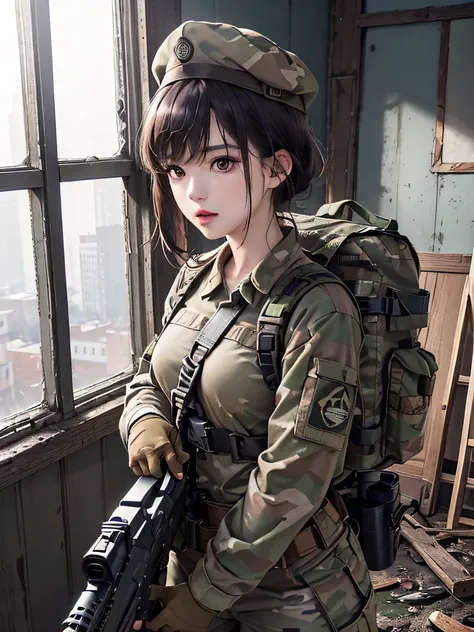 ((​masterpiece、ultra fine photos、top-quality、超a high resolution、photorealsitic、foco nítido、bustshot))、、beautiful female soldier、...