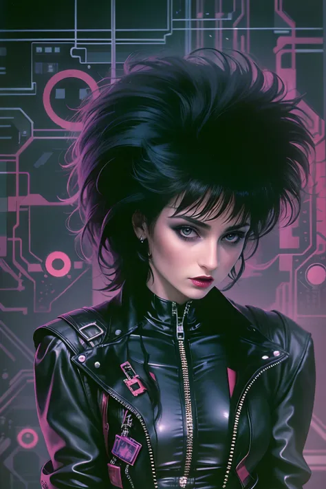 80s, 1girl, goth, siouxsie, cyberpunk,