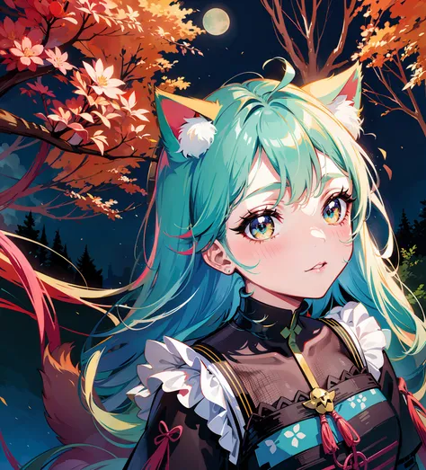 a teal hair with cat ear