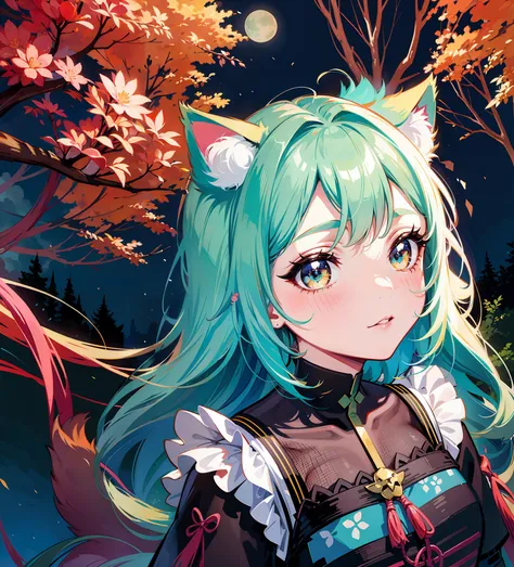 a teal hair with cat ear