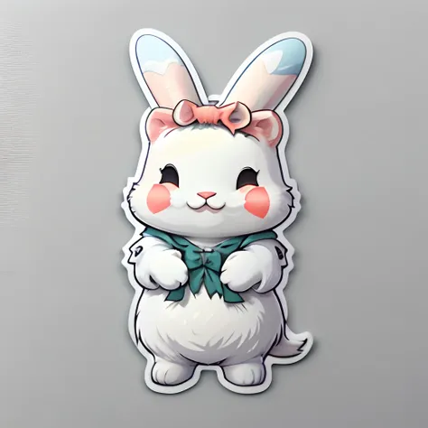 a sticker。Smiling White Rabbit，Graphic design，white backgrounid，Only the head，adolable，kawaii