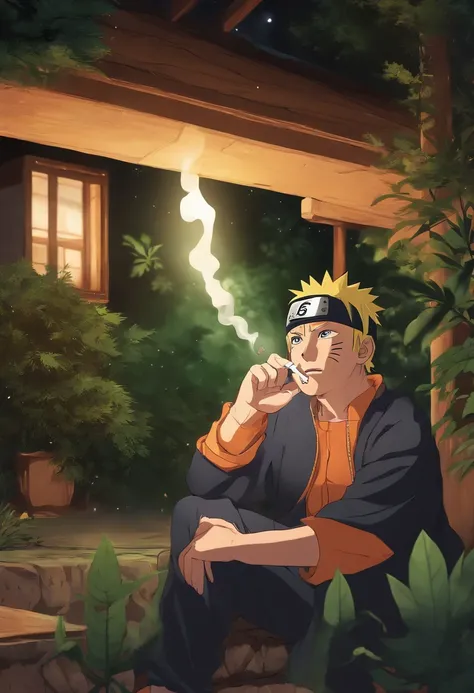 Naruto smoking weed outside at night