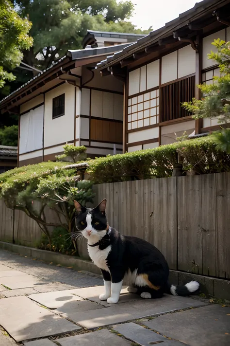 calico cat,Japanese houses,Guibli