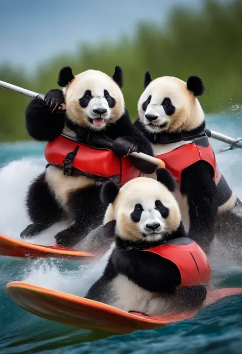 Pandas water skiing