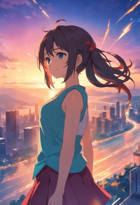 obra-prima, melhor qualidade, filme ainda, 1girl, garota nuvem, floating into the sky, close-up, brilhante, feliz, Soft lighting and Warm, sun sunset, (Sparks: 0,7), bandeira comunista, hatsune miku, foice e martelo, comunismo, hatsune comunista