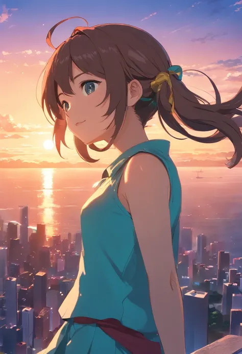 obra-prima, melhor qualidade, filme ainda, 1girl, garota nuvem, floating into the sky, close-up, brilhante, feliz, Soft lighting and Warm, sun sunset, (Sparks: 0,7), bandeira comunista, hatsune miku, foice e martelo, comunismo, hatsune comunista