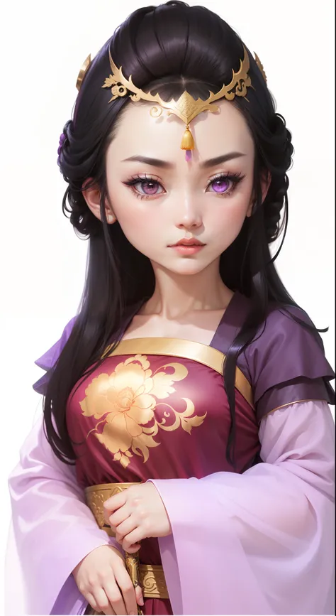 Masterpiece, Black color hair，Purple skirt，big beatiful eyes，Cartoony， Redlip， Forehead decoration， Best, Night, full moon, 1 female, Mature woman, Chinese style, Ancient China, sister, Royal Sister, Cold face, Expressionless, Woman with long black hair, L...