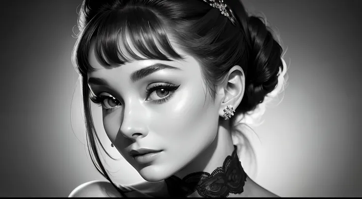 (best quality,4k,8k,highres,masterpiece:1.2),ultra-detailed,(realistic,photorealistic,photo-realistic:1.37),beautiful detailed face,classic beauty,expressive eyes,charming smile,[vintage] fashion,iconic black dress,radiant elegance,subtle glamour,elegant s...