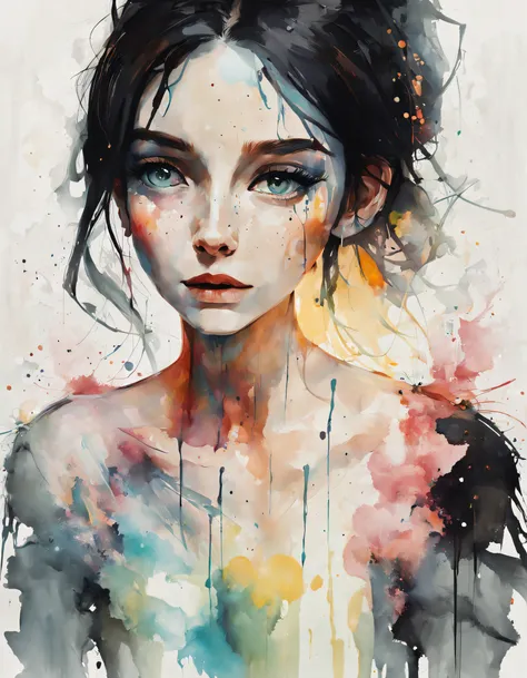 samdoesarts style a woman by agnes cecile, luminous design, pastel colours, ink drips, autumn lights